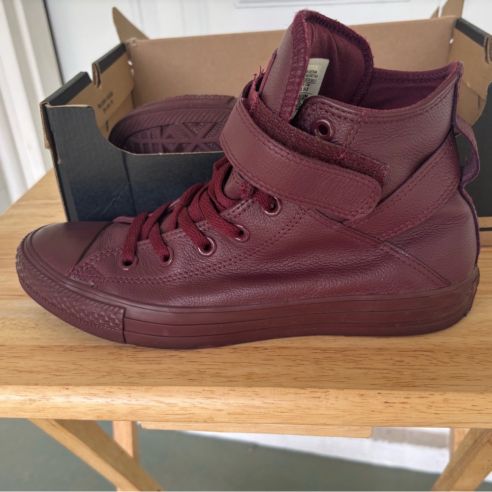 Burgundy leather converses
